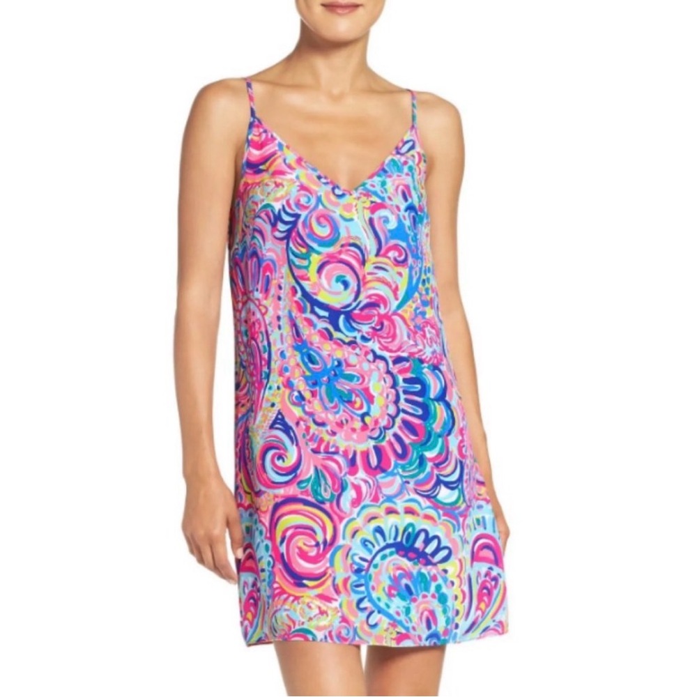 Lilly Pulitzer Lela Silk Slip Dress in the "Psychedelic Sunshine" print - Picture 2 of 11